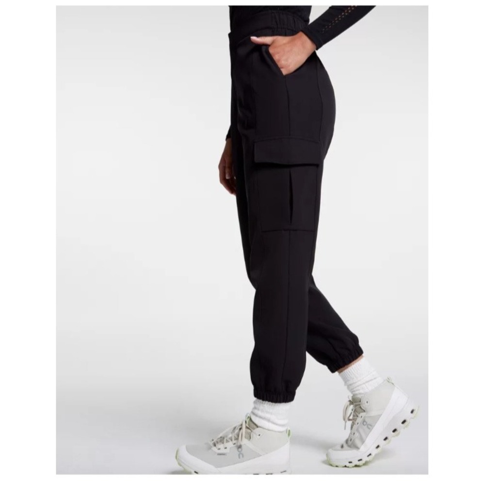 Calia Womens Effortless Cargo Jogger Pants Black Size M High Rise Elastic Cuff